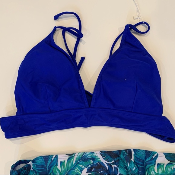 Maternity Two Piece Criss Cross Blue Swimsuit Bikini V Neck Size Small - Picture 7 of 15